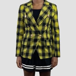 Yellow & Black Tartan Plaid Double Breasted Clueless Blazer Sz M